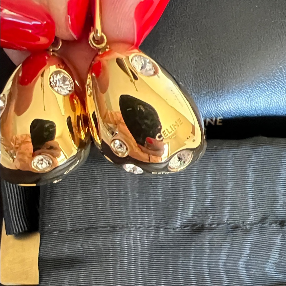 Celine Gold Drop Earrings with Crystal Accents - Picture 3 of 7